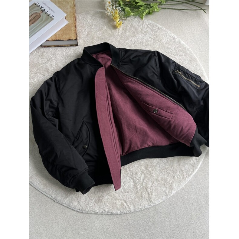 酒红丝绒加厚棉服双面穿807-3-JKM203-P108图片