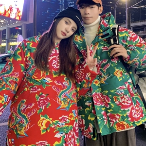 东北大花棉袄男女冬季加厚情侣立领棉服外套高级感痞帅面包服棉衣图片