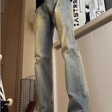 复古蓝牛仔裤男秋冬款美式高街裤子加绒直筒微喇裤AM52066P45，男装牛仔裤，星座1013-5