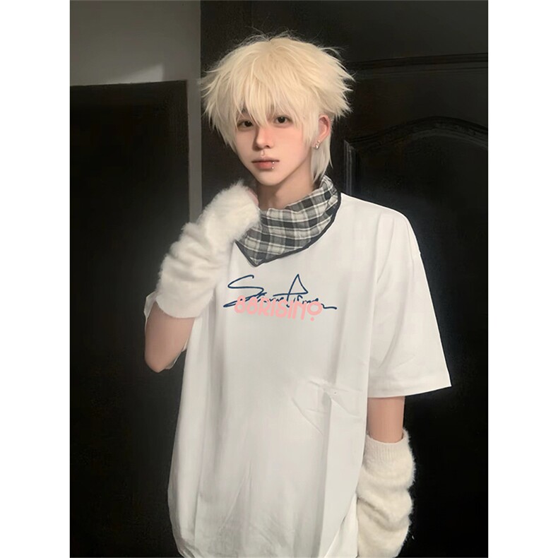 抖音得物供货210克现货宽松纯棉美式潮牌印花落肩袖纯棉T恤AT2167,男装T恤,电商A443