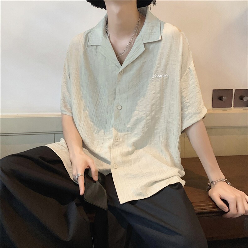CS2025-P35慵懒风垂感五分袖衬衫,男装衬衫,星座1501-1
