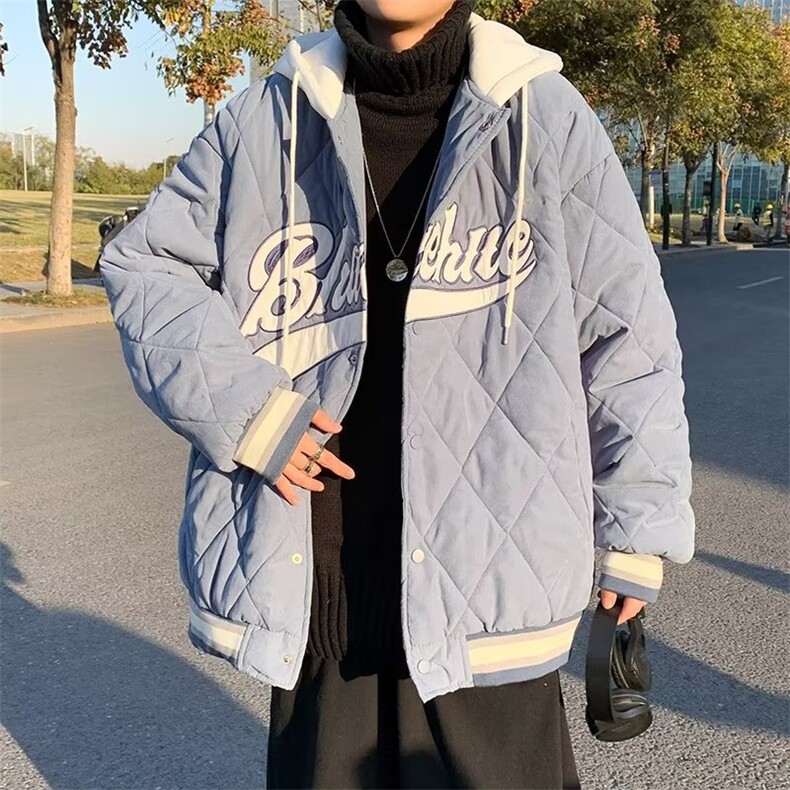 假两件小众棉袄加厚棒球服棉外套冬季美式复古菱格棉服W5854-P66,男装棉衣,星座512-2