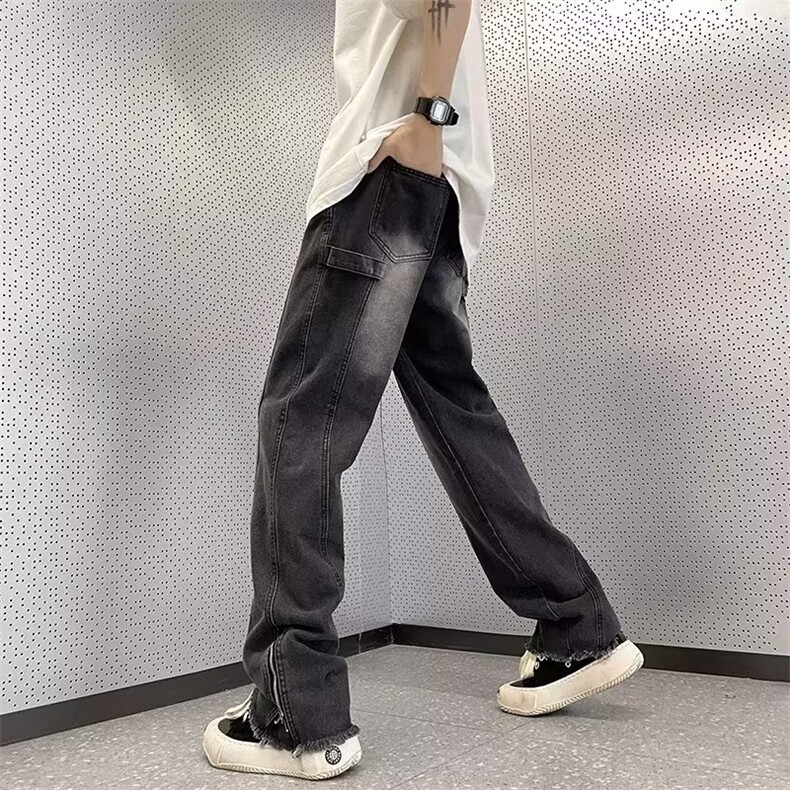 oversize美式拉链牛仔裤男女夏季修身微喇叭裤子高街vibe潮牌大码,男装牛仔裤,星座601-2