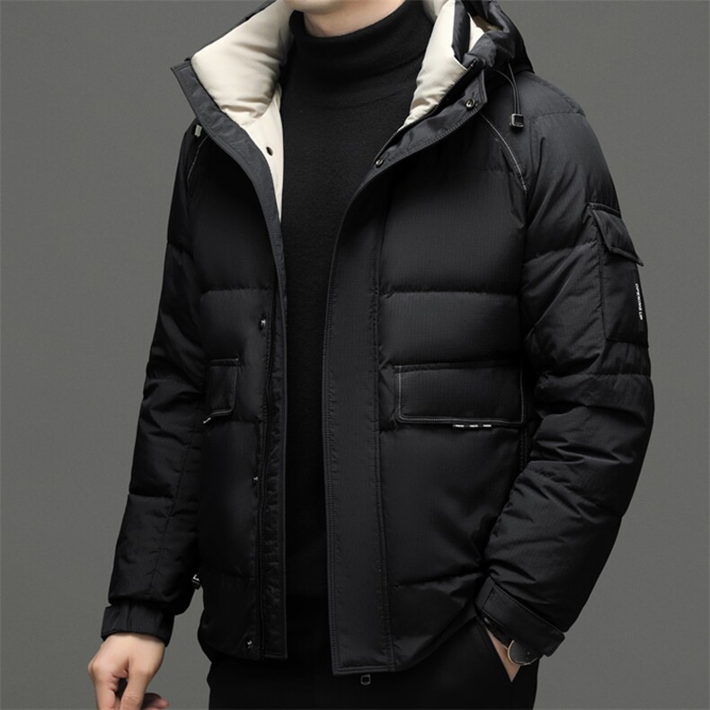 新款中年商务休闲男装冬季羽绒服厚款连帽男士鸭绒保暖外套爸爸装,男装羽绒服,电商B212（原钱塘6029）