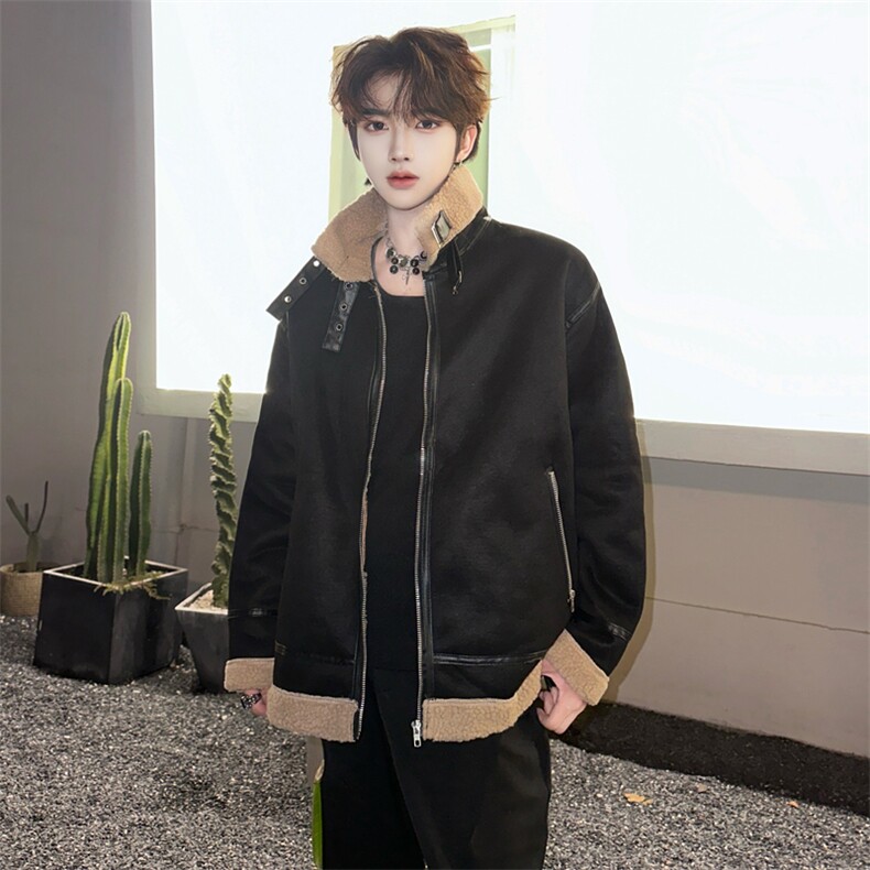 羊羔毛立领棉衣外套男冬季机车棉服加厚保暖麂皮绒1525-P98,男装棉衣,星座910-5