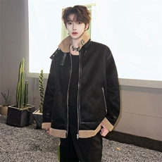 羊羔毛立领棉衣外套男冬季机车棉服加厚保暖麂皮绒1525-P98，男装棉衣，星座910-5