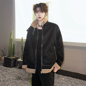 羊羔毛立领棉衣外套男冬季机车棉服加厚保暖麂皮绒 1525-P98图片