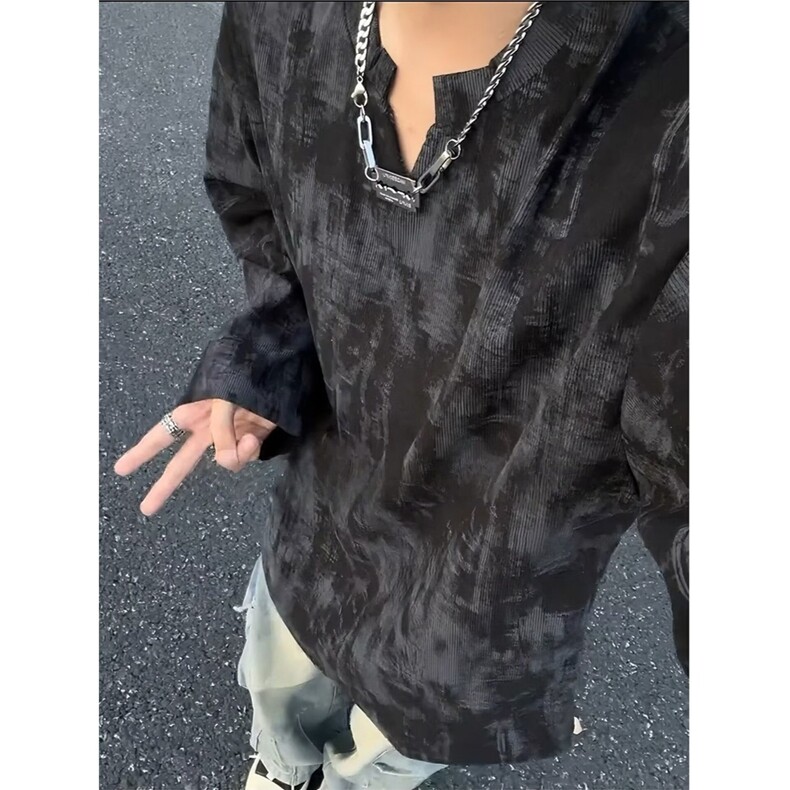 美式复古扎染长袖男秋季高级感内搭打底衫潮WYA29-P32,男装T恤,星座208-5