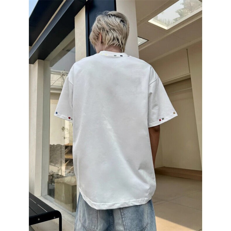 万针全刺绣工艺高品质260克双纱纯棉美式高街短袖T恤特P33,男装T恤,电商A486