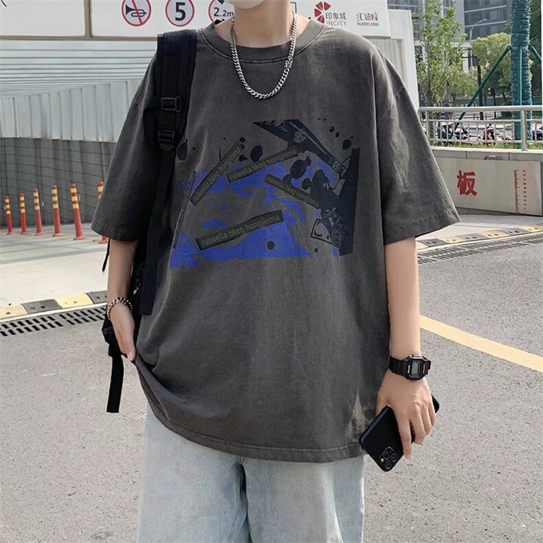 夏季欧美高街小众潮牌洗水做旧复古风短袖T恤T3092P35,男装T恤,星座1116-2