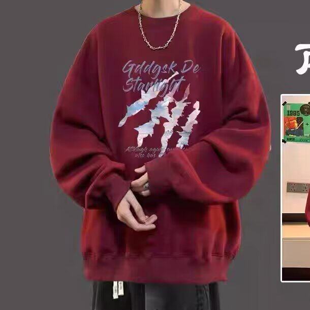 1506/QY0420/P34印花秋冬卫衣男版新款圆领宽松上衣chic港风潮流图片