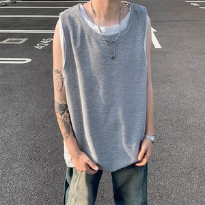C467-P25 夏季潮流痞帅假两件坎肩背心男款美式宽松无袖t恤 现货图片