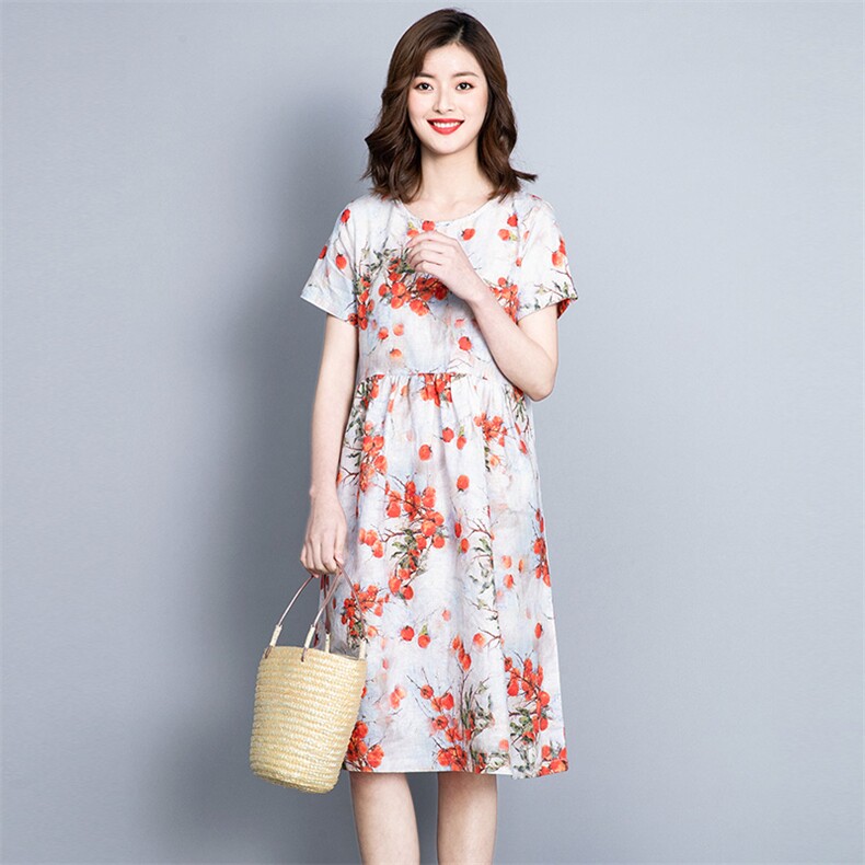 优雅舒适时尚气质连衣裙圆领中腰2021年夏季韩版短袖,女装连衣裙,小林双子