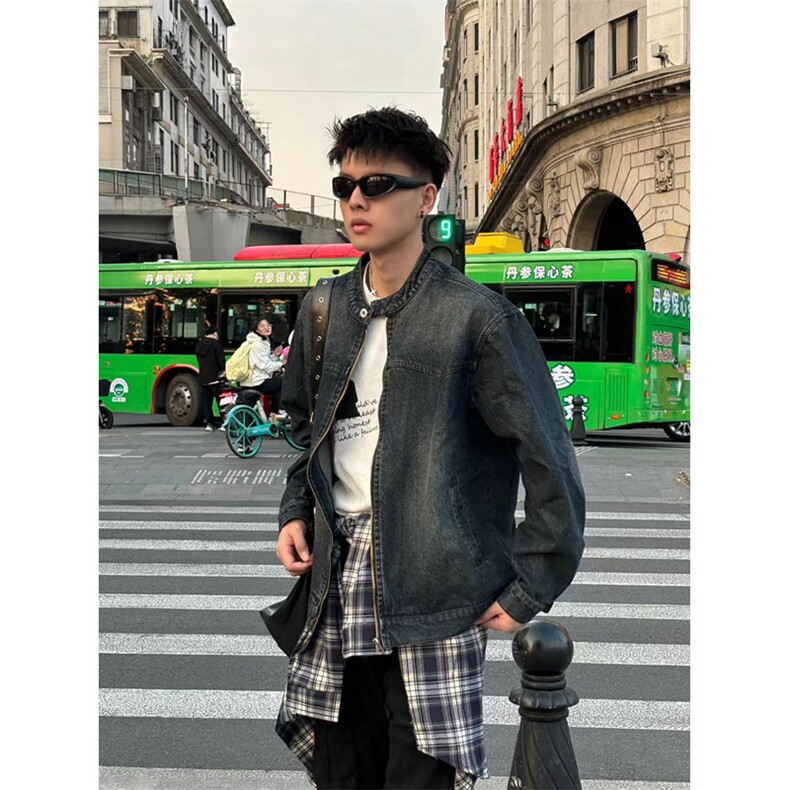 复古水洗立领牛仔外套男士潮流春秋新款百搭宽松夹克上衣JA042,男装工装外套,星座1116A（原606A-3）