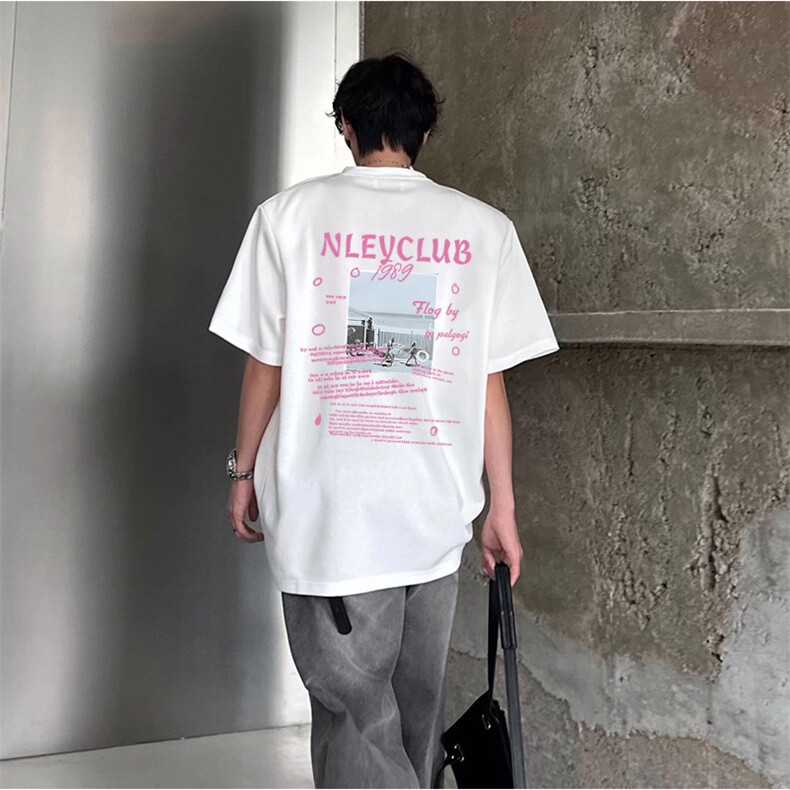 抖音得物供货210克现货宽松纯棉美式潮牌印花落肩袖纯棉T恤AT2145图片