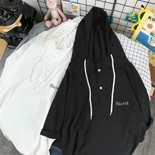 LD54098-P45连帽短袖t恤男大码胖子带帽五分袖中袖，男装T恤，电商A040