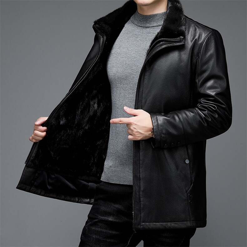 AL28001男式冬季头层绵羊皮水貂内胆派克服皮衣男夹克P1900，男装皮衣，电商B360