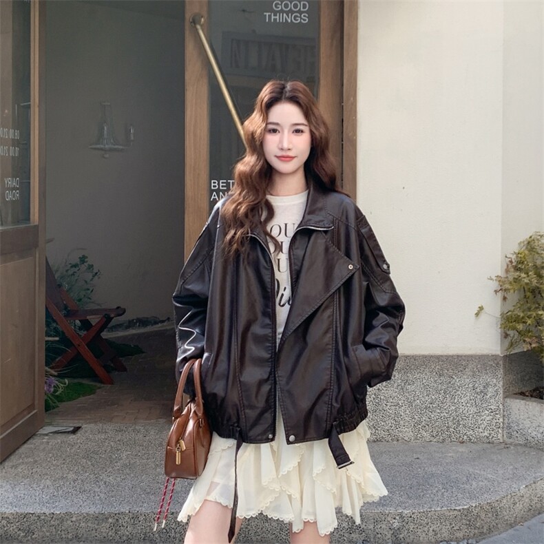 【现货主推】法式复古皮衣外套女2025春秋季新款宽松气质中长1389,女装皮衣,欣美人