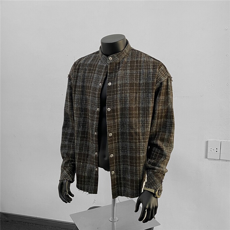 长袖衬衫日系港风ins宽松立领泥料衬衣春秋百搭外套CS5217批55，男装衬衫，电商A247