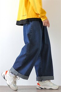 2023秋季款大码木地板白墙男休闲直筒大裤脚阔腿牛仔裤N8021-P50图片