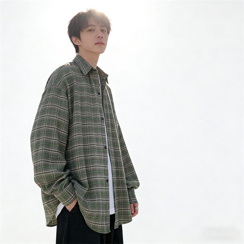 宽松格子衬衫男A147-P45，男装衬衫，电商D312