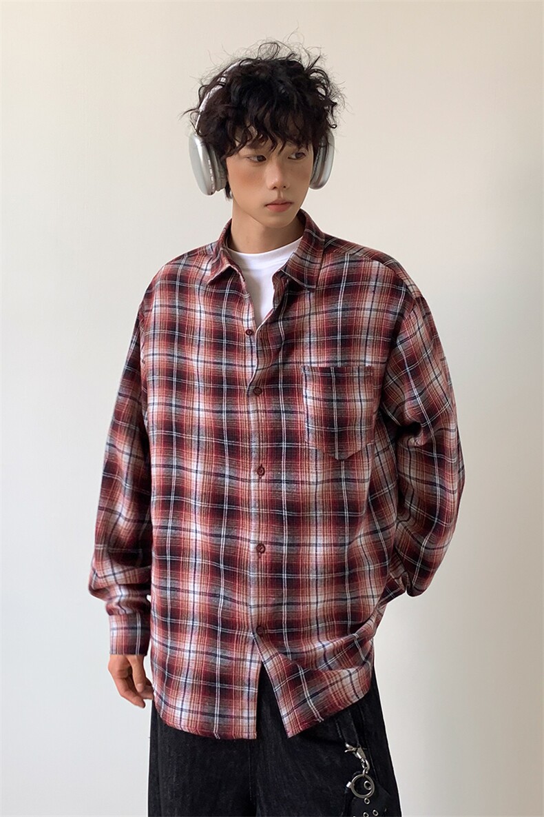 2026秋季新款格子衬衫5Q1087-TP2549复古格子长袖情侣装,男装衬衫,电商A102
