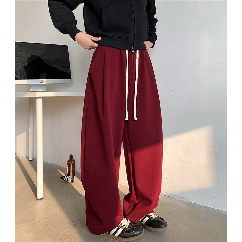 冬季时尚百搭阔腿裤宽松高街明线弯刀裤加绒加厚卫裤D386P68,男装休闲裤,电商A335-1（原A458）