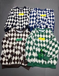 冬季新款 棋盘格重工刺绣羊羔毛卫衣图片