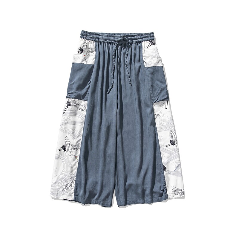 夏季大码风仙气汉服仙鹤古风坠感休闲宽松直筒宋裤K111/P70,男装民族服装,电商A221A