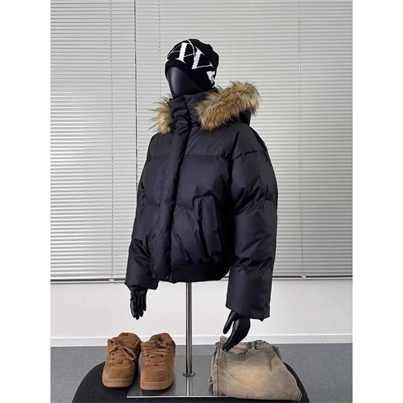 可拆卸帽子毛领冬季保暖短款棉服男款派克情侣面包服连帽袄子外套图片