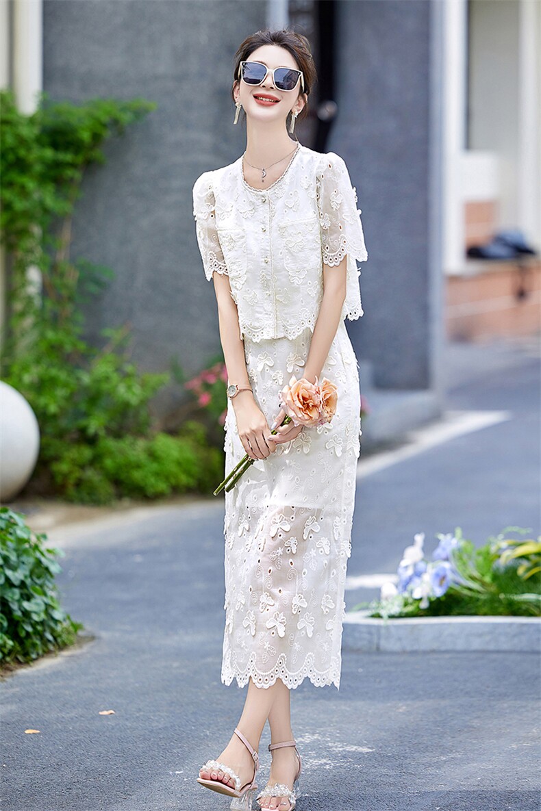 新中式小香风绣花套装女2024年夏季新款名媛气质修身半身裙两件套,商品下架区,韩然一族