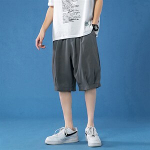 K162 P23 蓝底 冰丝凉爽百搭纯色五分裤学生沙滩裤港风加大码夏装图片