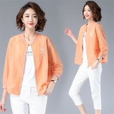 2021年春季长袖短款拉链纯色刺绣百搭外套，女装短外套，余墨