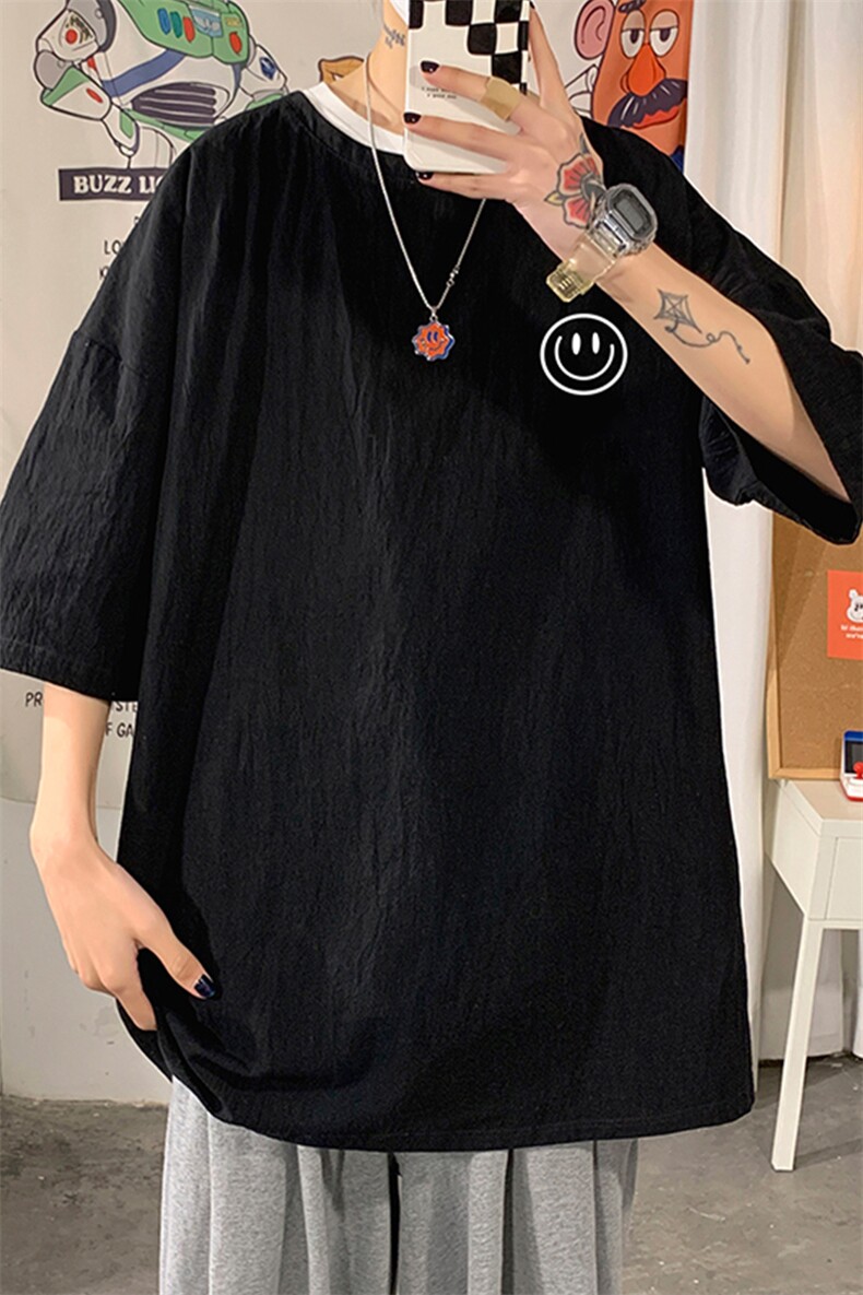 YT26224-P30亚短袖t恤男大码五分袖男宽松七分袖海报风,男装T恤,电商A040