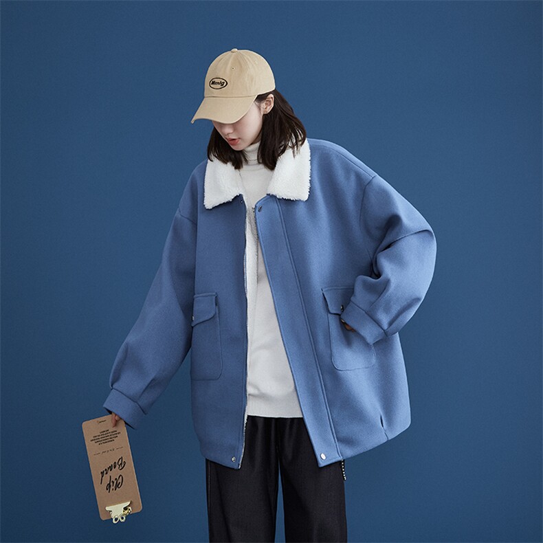 TP98N58毛呢羊羔毛棉服加绒加厚OVERSIZE韩版宽松上衣外套图片