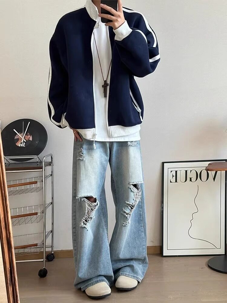 立领撞色运动卫衣外套男秋冬cleanfit美式情侣装开衫LWY099-P45,女装短外套,星座1008
