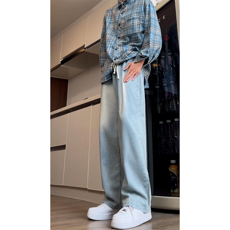 B221美式ins高街小众宽松夏季冰凉冰丝牛仔裤LK24172-P60控78,男装牛仔裤,电商B221