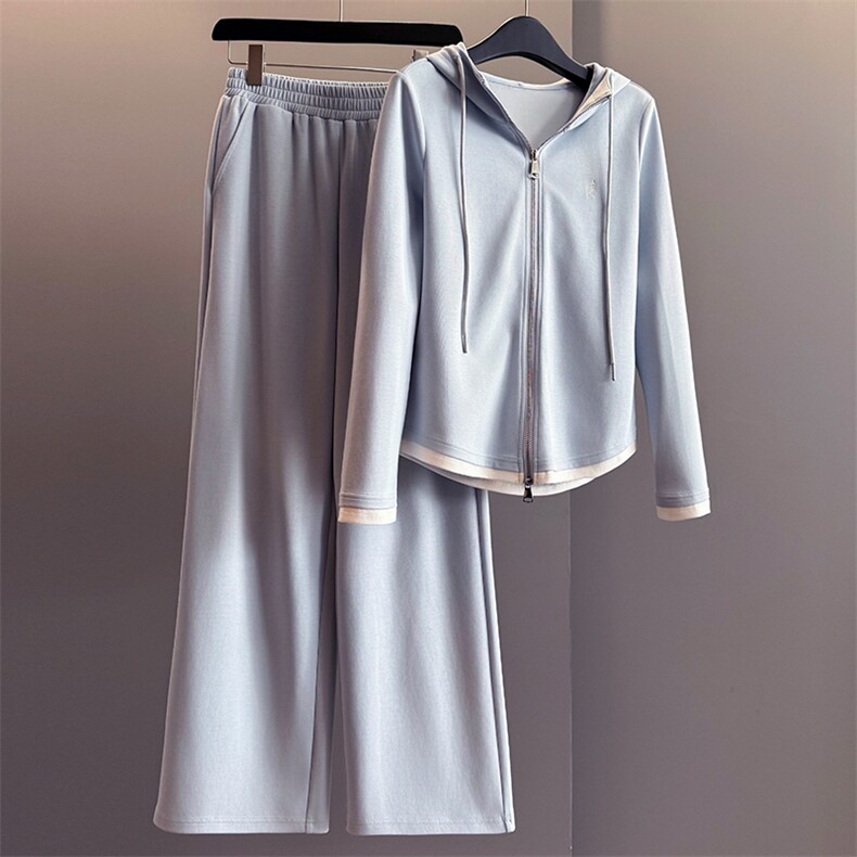 时尚气质休闲套装女春季新款设计感撞色拼接长袖卫衣阔腿裤两件套，女装套装/套裙，江南