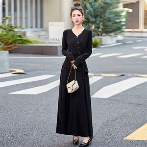 高级感套装女2025春新款韩系一整套穿搭气质显瘦针织半身裙两件套图片