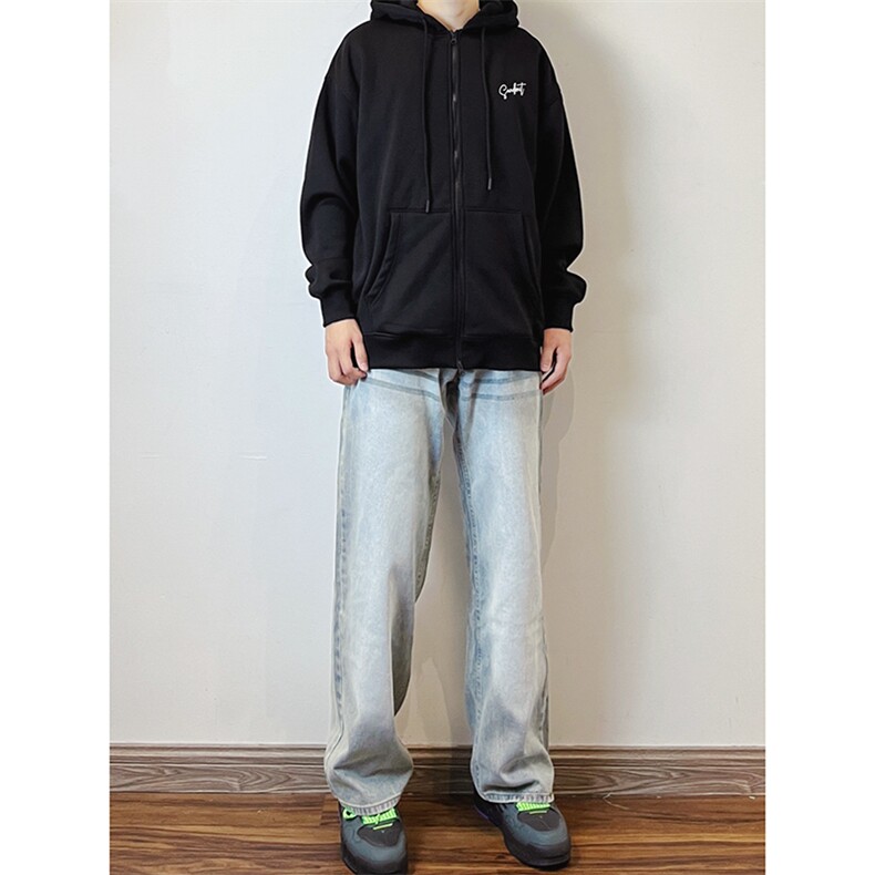 B221美式ins高街暗黑重工艺宽松直筒牛仔裤LK23125-P65控88,男装牛仔裤,电商B221