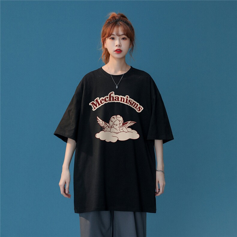 中性夏季新款潮宽松天使印花情侣百搭短袖T恤T1008P25控38,男装T恤,A247A