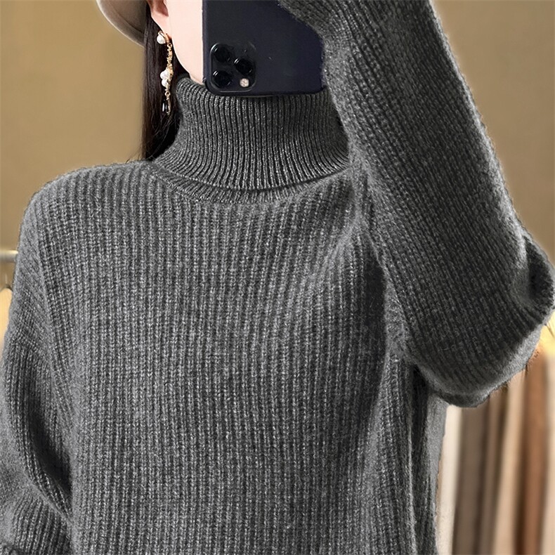 半高领套头毛衣女针织秋冬休闲加厚宽松保暖打底衫,针织衫/毛衣,解氏羊绒