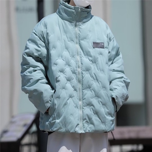 简约菱格棉服男2024秋冬设计感小众ins潮立体压花宽松外套图片