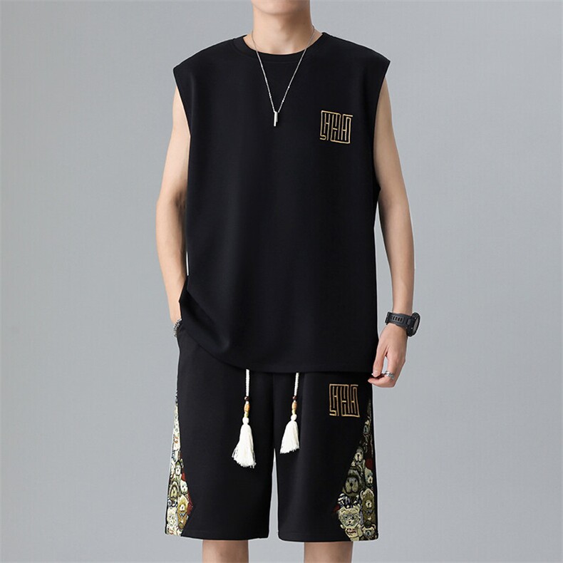 男士短裤两件套夏季薄款背心休闲运动套装男刺绣A266-TZ1158-P46,男装牛仔裤,电商A266