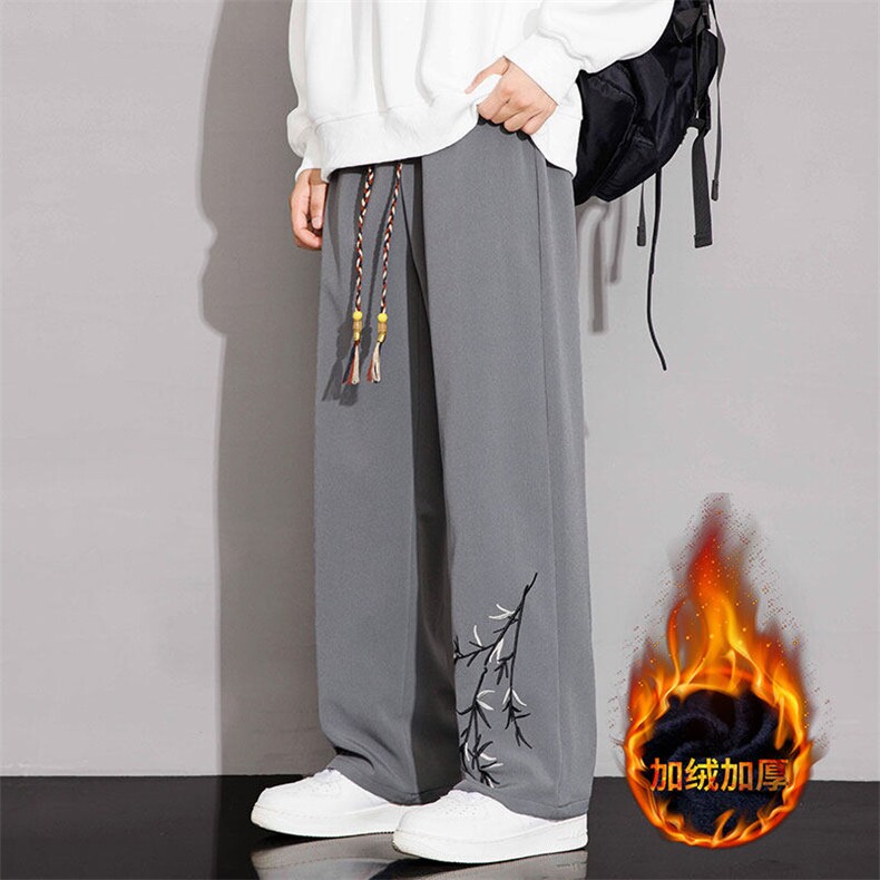217-2-NK91-P35加绒P45新中式风刺绣加绒加厚直筒休闲裤男长裤，男装休闲裤，星座217-2