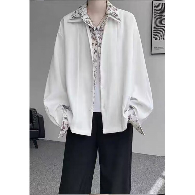 流行气质新款原宿简约时尚潮流假两件衬衫日系慵懒百搭文艺ins，男装衬衫，星座506A