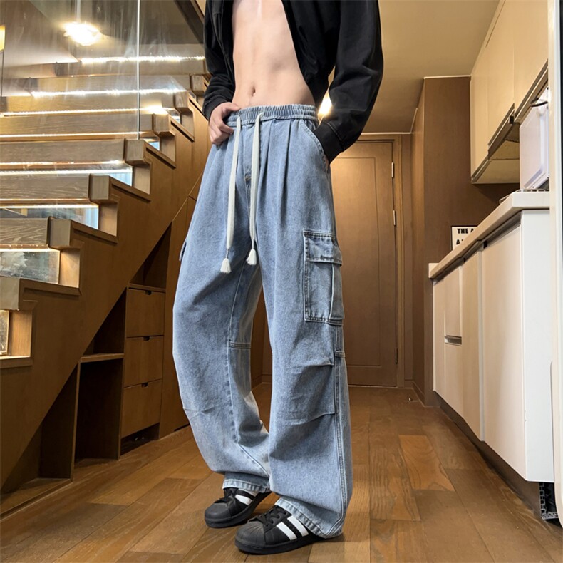 美式工装牛仔裤男春季百搭阔腿裤宽松直筒复古长裤子J8083-P45特,男装牛仔裤,星座509