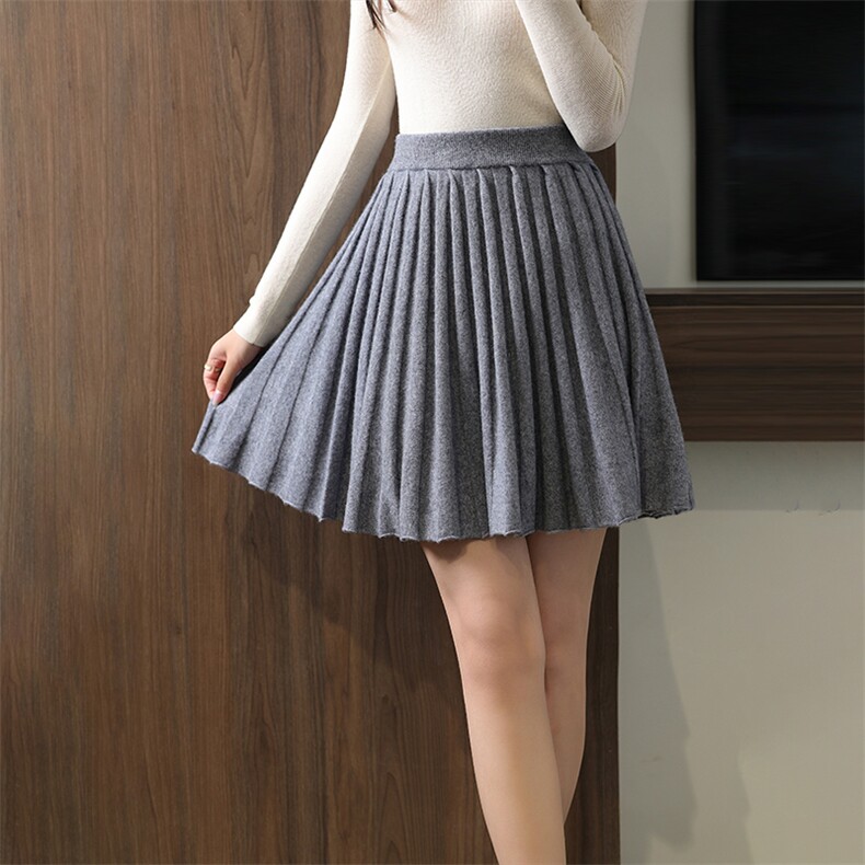 时尚百搭山羊绒百褶短裙秋冬必备保暖显瘦半身裙，女装半身裙，举月羊绒