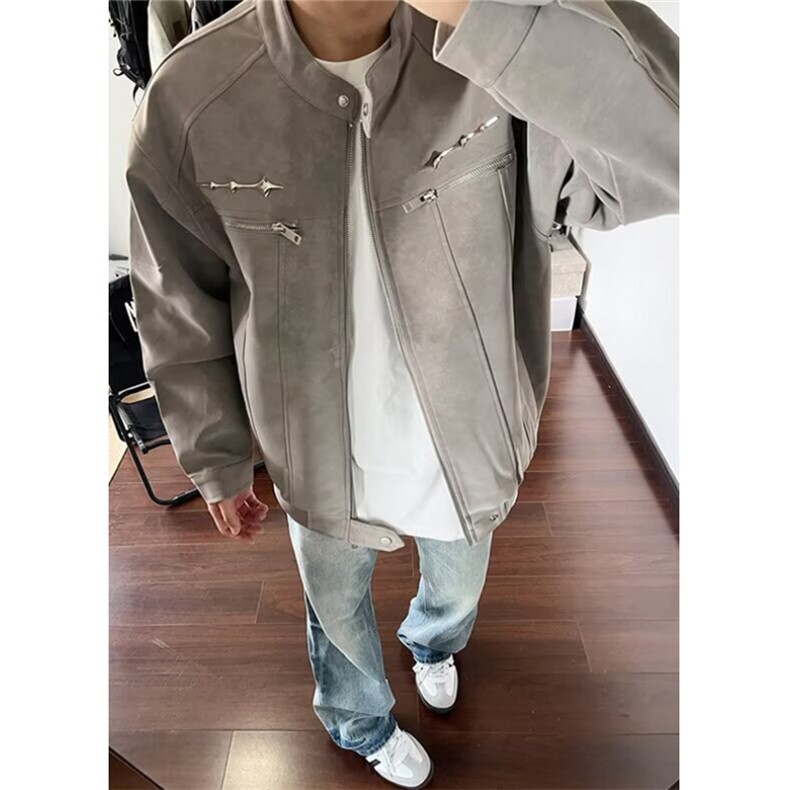 复古高街重磅PU皮夹克外套皮衣男宽松百搭工装棒球服外套J2596,男装夹克,星座1116A（原606A-3）