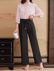 新中式阔腿裤女夏薄款2025新款高腰显瘦亲肤丝滑凉爽透气长裤，女装休闲裤，媚琳依坊